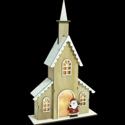 Déco Et Objet De Noël|Déco Et Objet Lumineux|Feeric Lights & Christmas Eglise lumineuse à piles (H40 cm) Papa Noël Blanc chaud