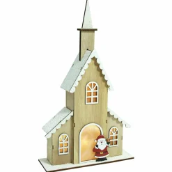 Déco Et Objet De Noël|Déco Et Objet Lumineux|Feeric Lights & Christmas Eglise lumineuse à piles (H40 cm) Papa Noël Blanc chaud