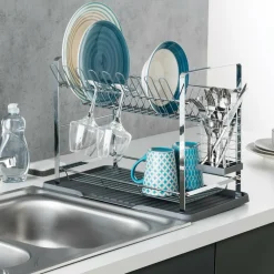 Egouttoir, Planche À Découper|ATMOSPHERA Egouttoir en métal 2 niveaux (50 x 30 cm) Actual Gris