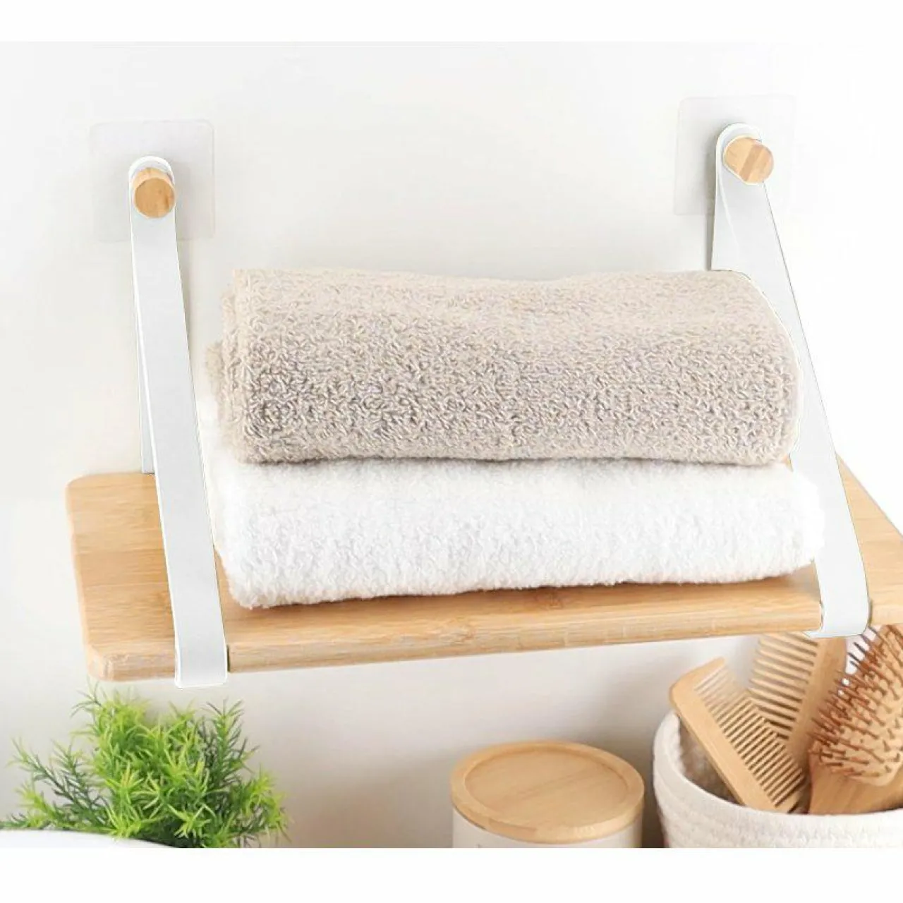 Rangement Salle De Bain|TENDANCE Etagère adhésive bambou (40 x H20 cm) Easy Chic Blanc