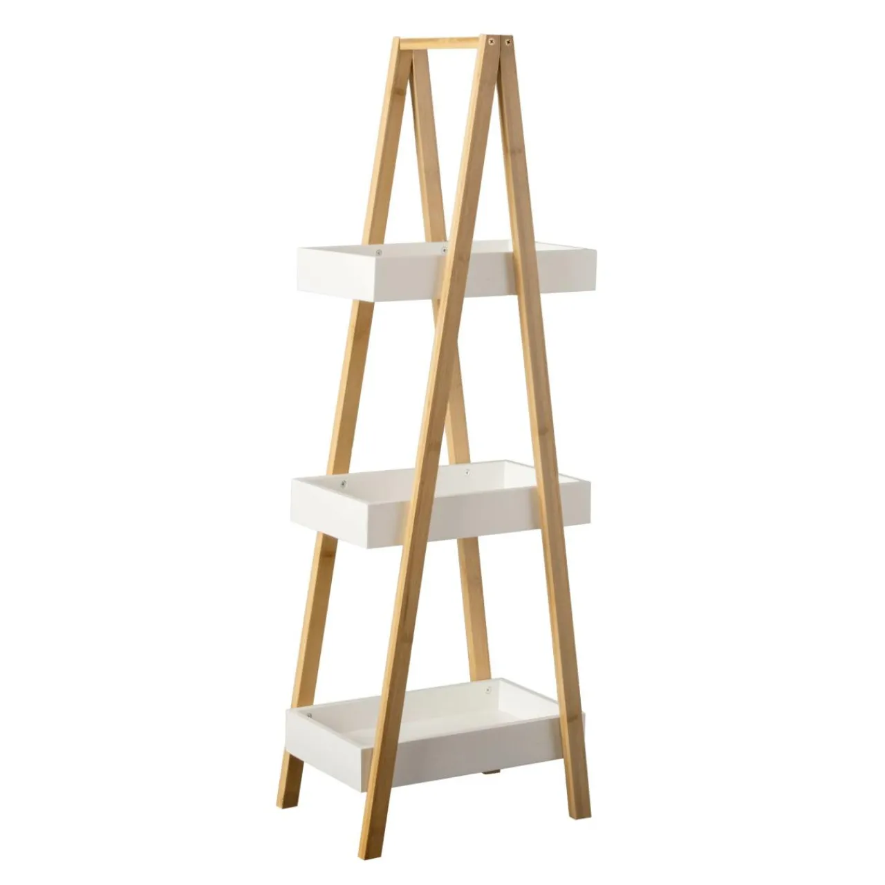 Meuble Salle De Bain|Etagère, Meuble Modulable|EMINZA Etagère bois et bambou (H84 cm) Pyramide 3 niveaux he Blanc
