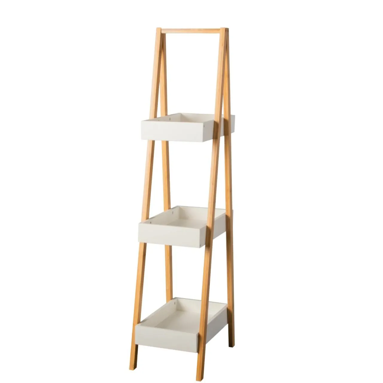 Meuble Salle De Bain|Etagère, Meuble Modulable|EMINZA Etagère bois et bambou (H84 cm) Pyramide 3 niveaux he Blanc