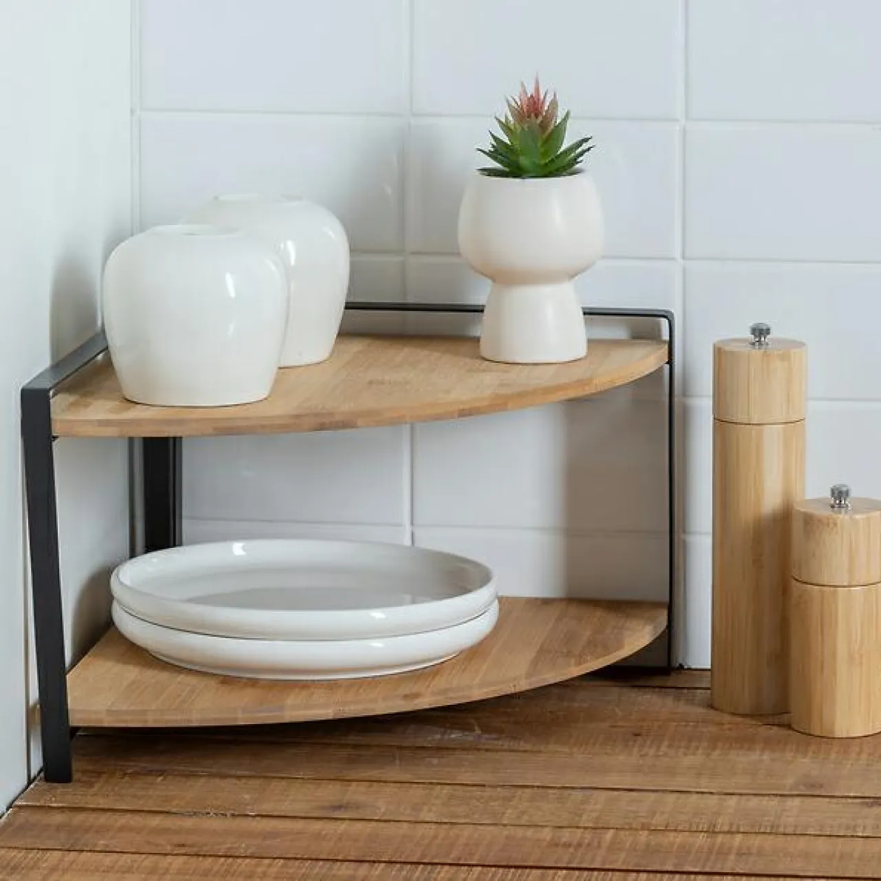 Rangement Et Organisateur|5 Five Simply Smart Etagère d'angle bois 2 niveaux (H20,5 cm) Ordera Noir