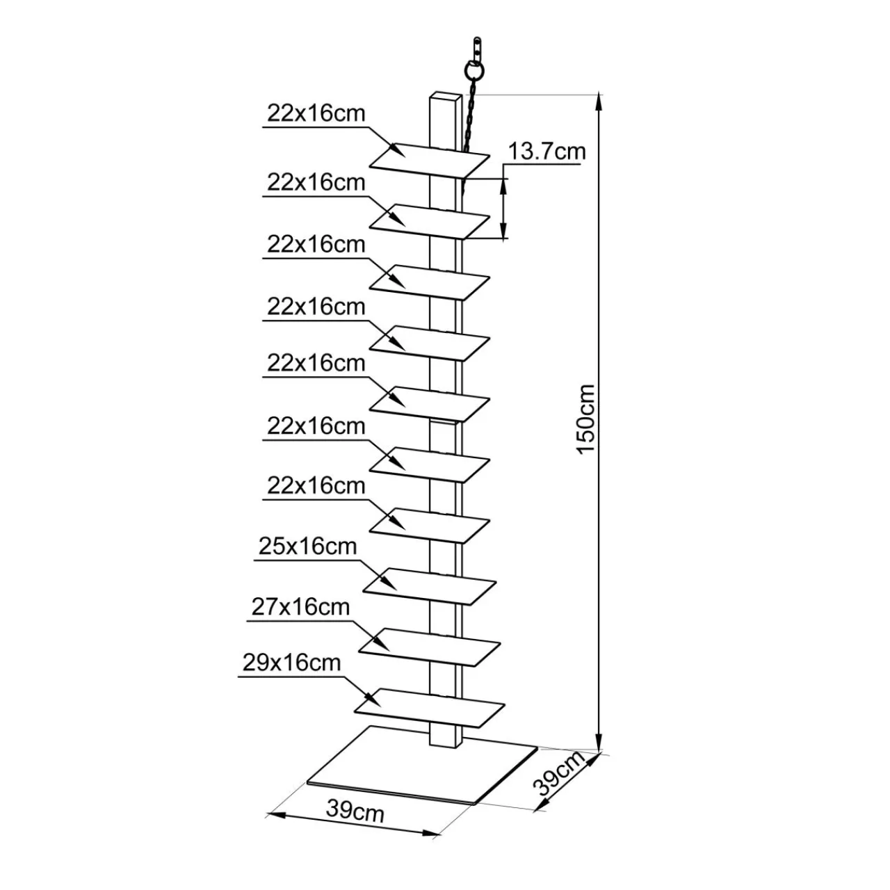 Etagère, Meuble Modulable|EMINZA Etagère de rangement 10 niveaux (H150 cm) Bibliothèque Book Blanc