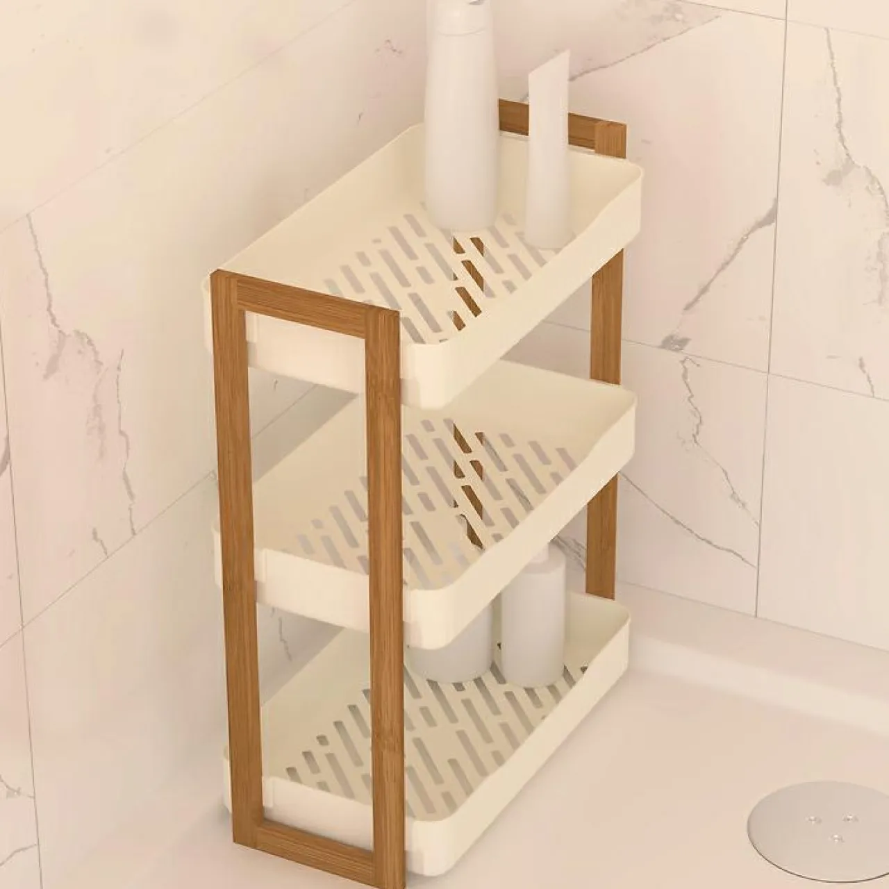 Meuble Salle De Bain|Rangement Salle De Bain|5 Five Simply Smart Etagère de salle de bain 3 niveaux (H45 cm) Natureo Blanc