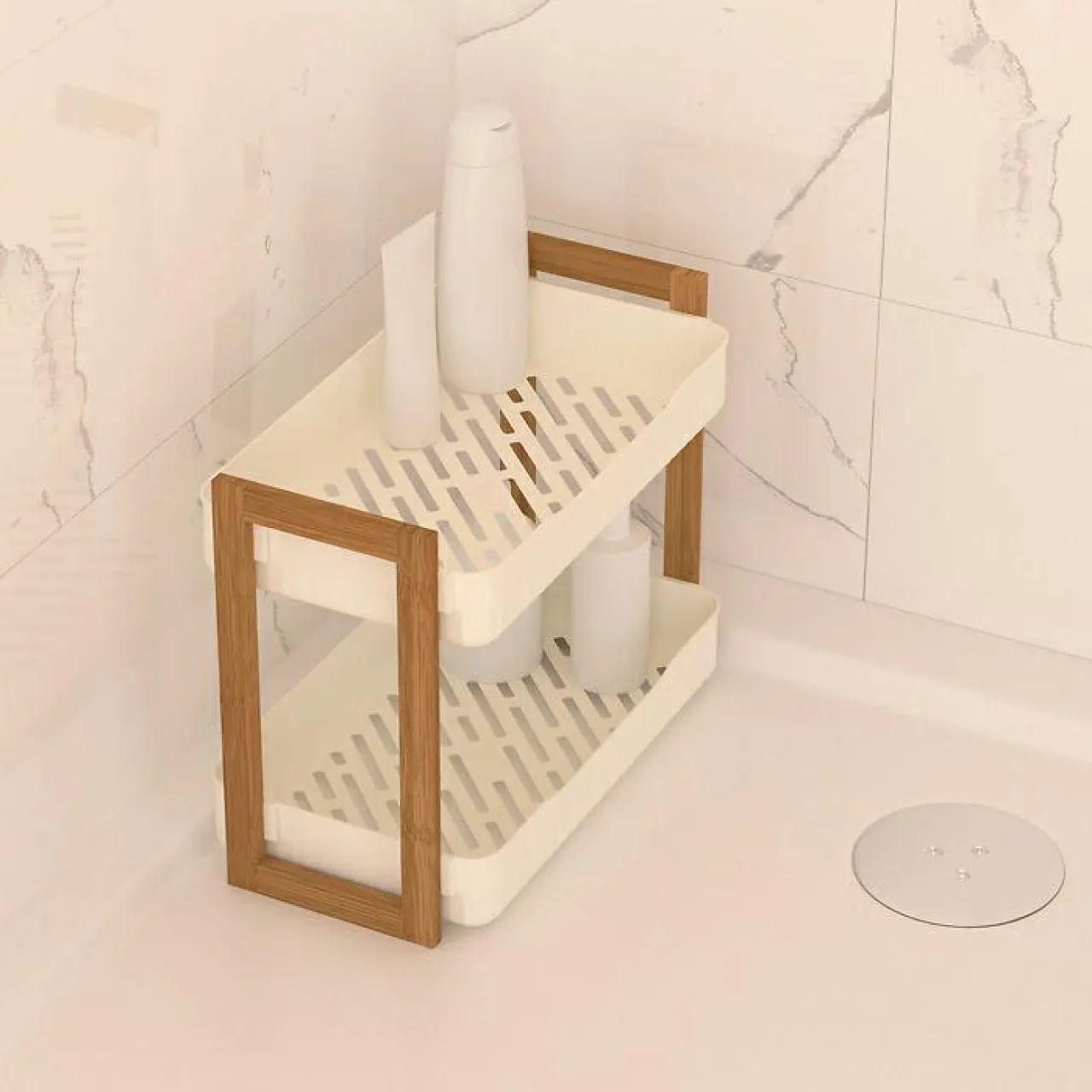 Meuble Salle De Bain|Rangement Salle De Bain|5 Five Simply Smart Etagère de salle de bain 2 niveaux (H35 cm) Natureo Blanc