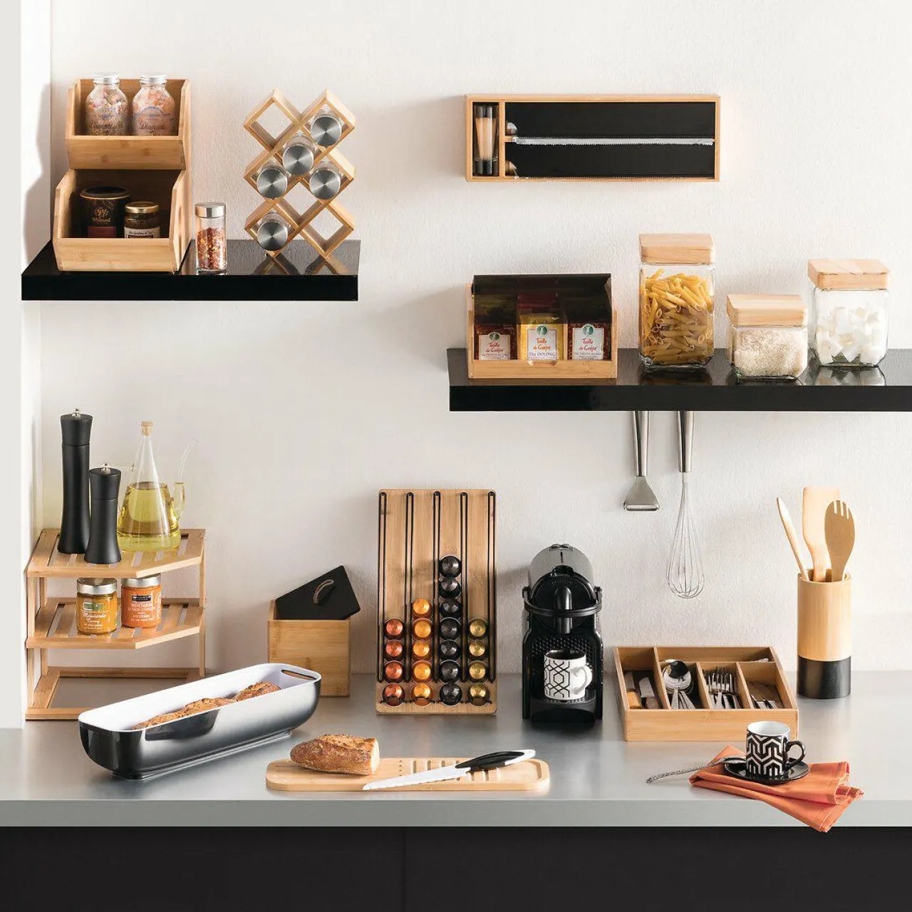 Rangement Et Organisateur|5 Five Simply Smart Etagère dérouleurs et compartiment (39 x 13 cm) Bambou Noir