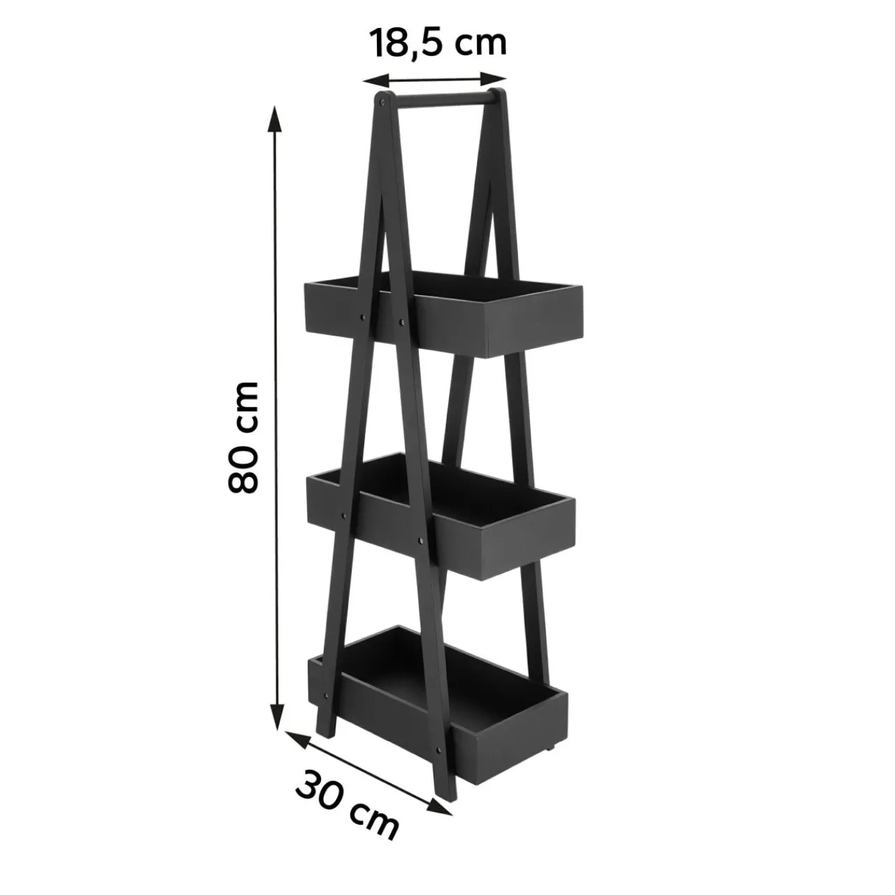 Meuble Salle De Bain|Etagère, Meuble Modulable|TENDANCE Etagère en bambou 3 niveaux (H80 cm) Pyramide Noir