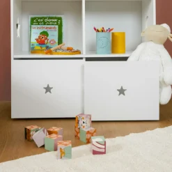 Petit Meuble Enfant|EMINZA Etagère enfant bois 3 niveaux (H97 cm) Stars Blanc