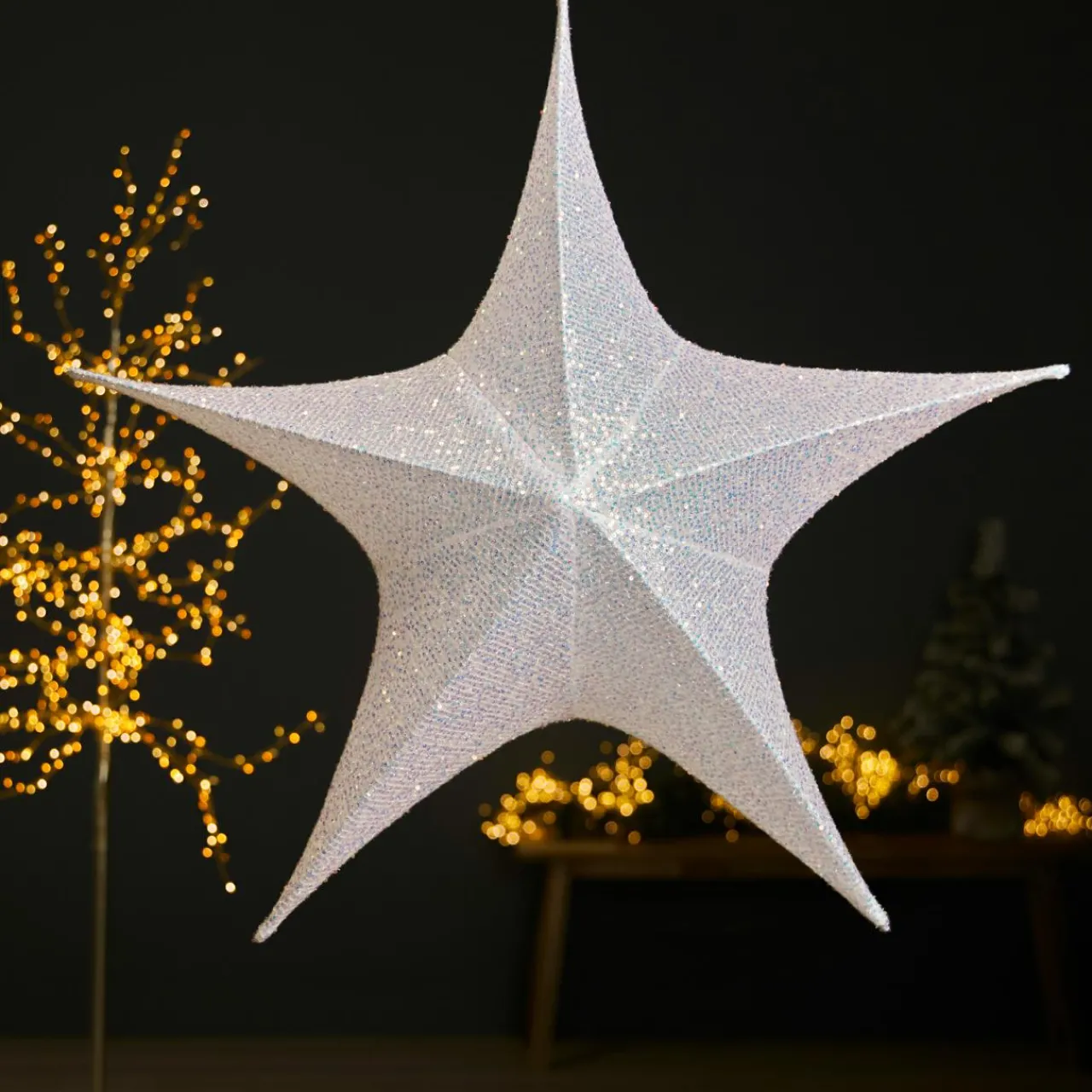 Déco Et Objet De Noël|KAEMINGK Etoile de Noël à suspendre (D65 cm) Christmas pailleté Irisé Blanc irisé