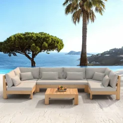 Canapé, Fauteuil Et Table Basse|MOBELLIA Fauteuil d'angle de jardin bois d'acacia Bornéo Sable