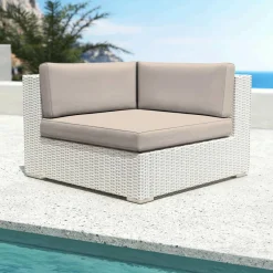 Canapé, Fauteuil Et Table Basse|MOBELLIA Fauteuil d'angle de jardin en résine tressée Palma Blanc et taupe Tressé Blanc - Taupe