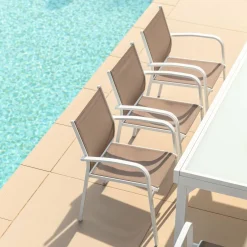 Chaise De Jardin|MOBELLIA Fauteuil de jardin aluminium empilable Murano Blanc et taupe Taupe clair