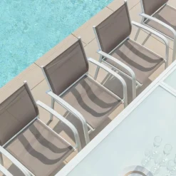 Chaise De Jardin|MOBELLIA Fauteuil de jardin aluminium empilable Murano Blanc et taupe Taupe clair