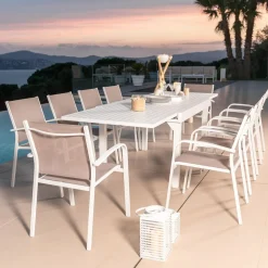Chaise De Jardin|MOBELLIA Fauteuil de jardin aluminium empilable Murano Blanc et taupe Taupe clair