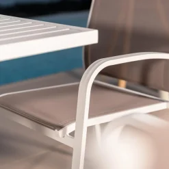 Chaise De Jardin|MOBELLIA Fauteuil de jardin aluminium empilable Murano Blanc et taupe Taupe clair