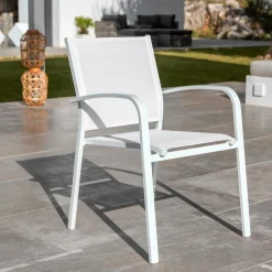 Chaise De Jardin|MOBELLIA Fauteuil de jardin aluminium empilable Murano Blanc