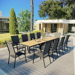 Chaise De Jardin|MOBELLIA Fauteuil de jardin dossier haut aluminium empilable Murano Gris Anthracite