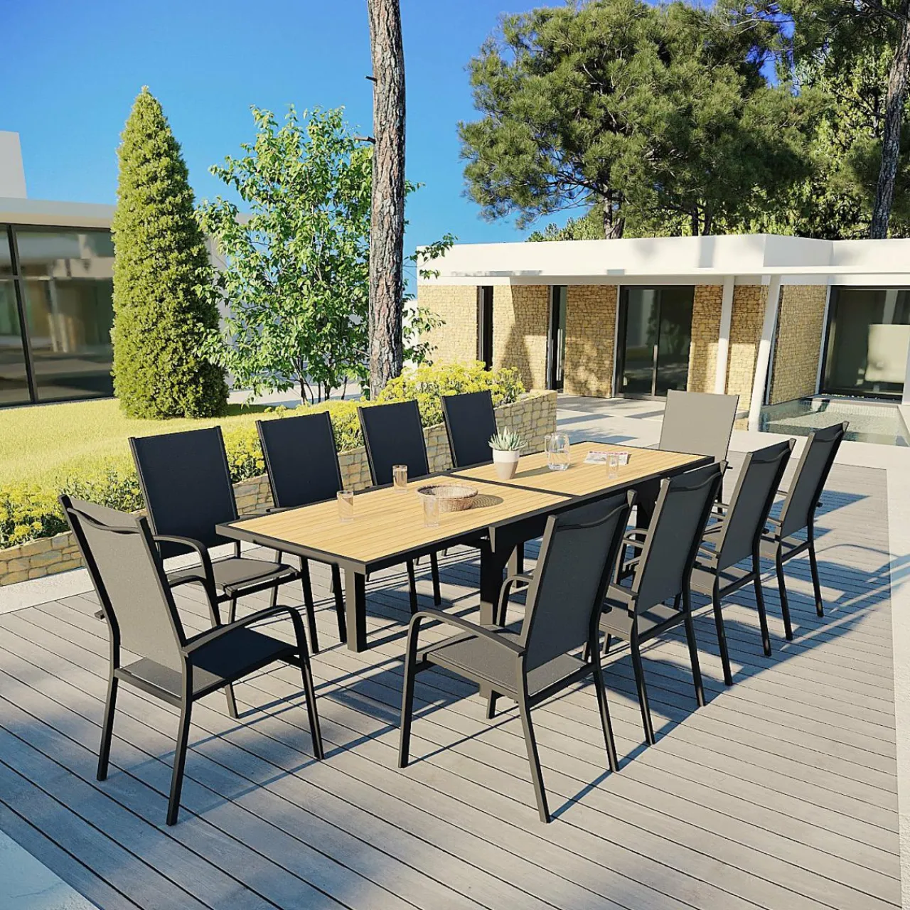 Chaise De Jardin|MOBELLIA Fauteuil de jardin dossier haut aluminium empilable Murano Gris Anthracite