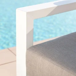 Fauteuil Détente|Canapé, Fauteuil Et Table Basse|MOBELLIA Fauteuil de jardin détente en aluminium Elba Blanc et taupe Blanc - Taupe