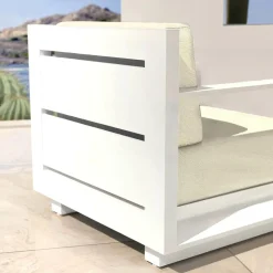 Fauteuil Détente|Canapé, Fauteuil Et Table Basse|MOBELLIA Fauteuil de jardin détente en aluminium Elba Blanc et beige Blanc - Beige