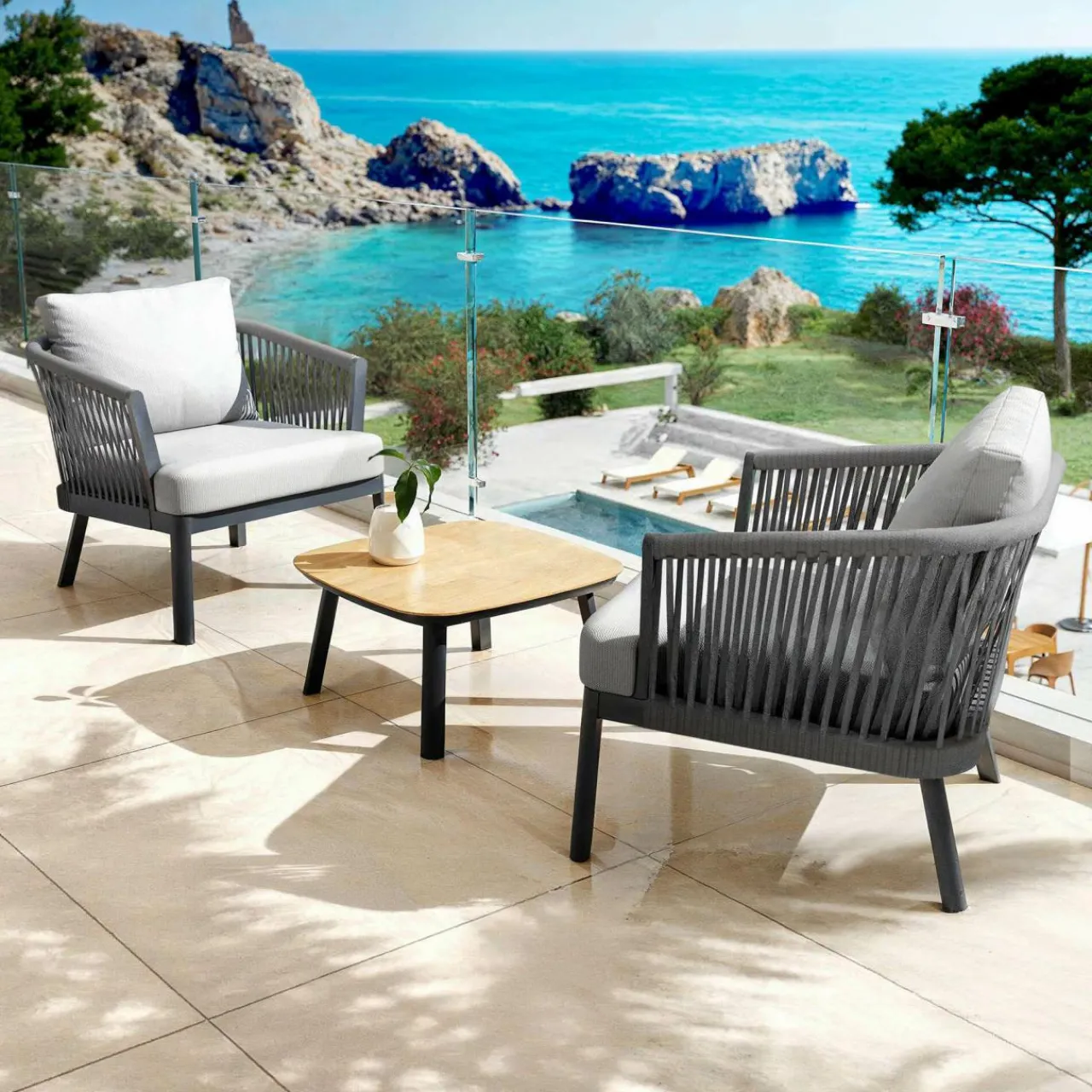 Canapé, Fauteuil Et Table Basse|MOBELLIA Fauteuil de jardin détente en aluminium Amalfi Gris anthracite et gris clair Anthracite - Gris Clair