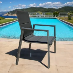 Chaise De Jardin|MOBELLIA Fauteuil de jardin empilable aluminium Portofino Gris Anthracite
