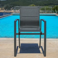 Chaise De Jardin|MOBELLIA Fauteuil de jardin empilable aluminium Portofino Gris Anthracite