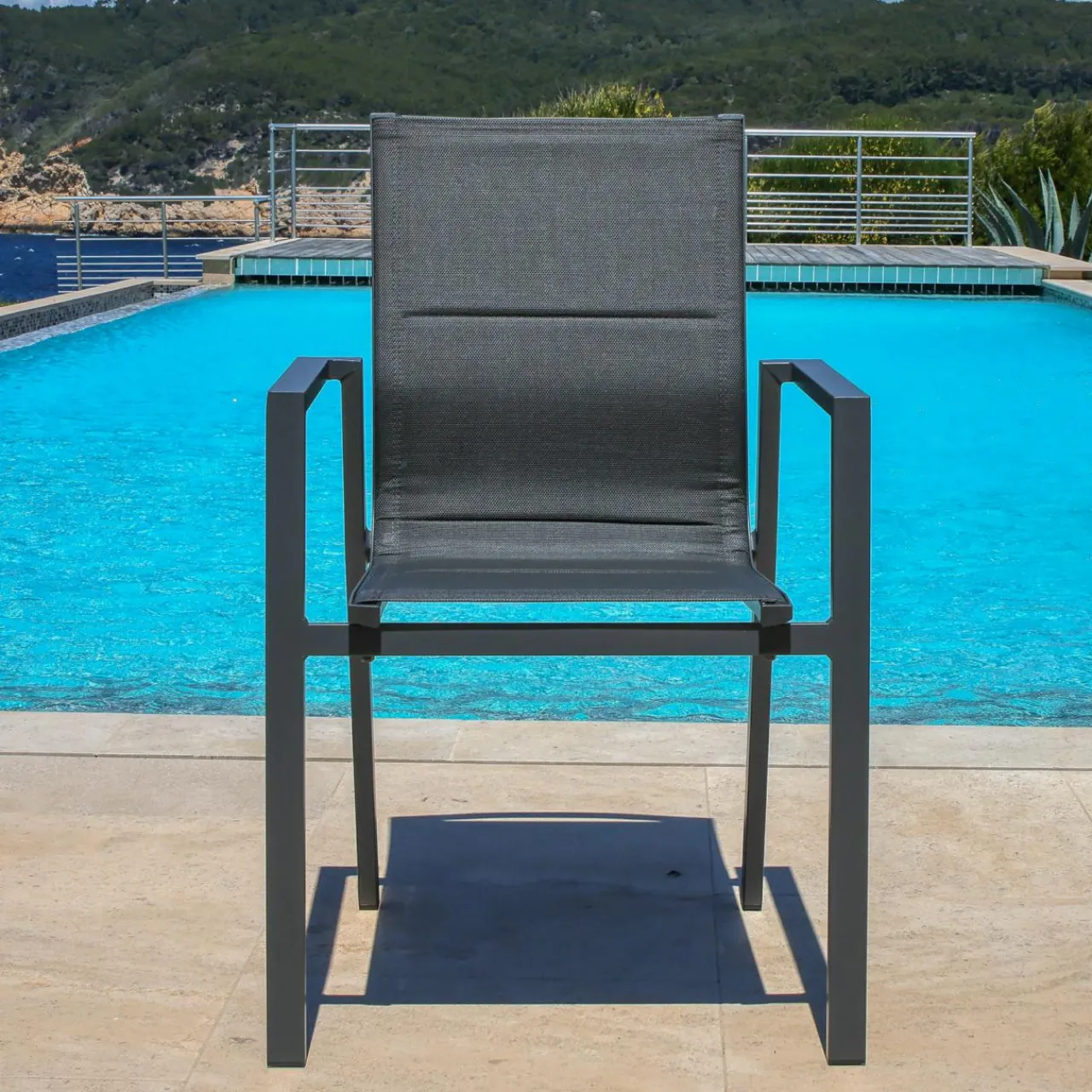 Chaise De Jardin|MOBELLIA Fauteuil de jardin empilable aluminium Portofino Gris Anthracite