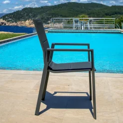 Chaise De Jardin|MOBELLIA Fauteuil de jardin empilable aluminium Portofino Gris Anthracite