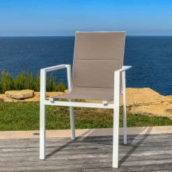 Chaise De Jardin|MOBELLIA Fauteuil de jardin empilable aluminium Portofino Taupe