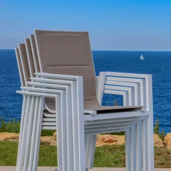 Chaise De Jardin|MOBELLIA Fauteuil de jardin empilable aluminium Portofino Taupe