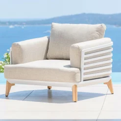 Canapé, Fauteuil Et Table Basse|Fauteuil Détente|MOBELLIA Fauteuil de jardin en aluminium Monte Carlo Blanc et taupe Blanc - Taupe