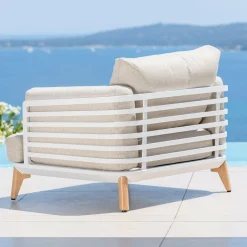 Canapé, Fauteuil Et Table Basse|Fauteuil Détente|MOBELLIA Fauteuil de jardin en aluminium Monte Carlo Blanc et taupe Blanc - Taupe