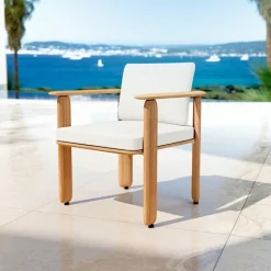 Chaise De Jardin|MOBELLIA Fauteuil de jardin en bois teck Java Ecru