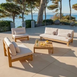 Fauteuil Détente|Canapé, Fauteuil Et Table Basse|MOBELLIA Fauteuil de jardin en bois d'acacia Bornéo Sable