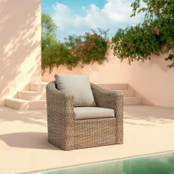 Fauteuil Détente|Canapé, Fauteuil Et Table Basse|MOBELLIA Fauteuil de jardin en résine tressée Calvi Sépia et taupe Tressé Sepia - Taupe