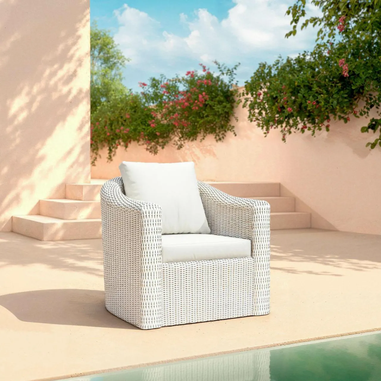 Fauteuil Détente|Canapé, Fauteuil Et Table Basse|MOBELLIA Fauteuil de jardin en résine tressée Calvi Blanc Tressé Blanc - Blanc