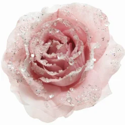 Décoration De Sapin|KAEMINGK Fleur décorative sur pince pailletée (D14 cm) Rose poudré