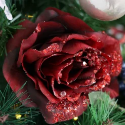 Décoration De Sapin|KAEMINGK Fleur décorative sur pince (D8,5 cm) pailletée Bordeaux