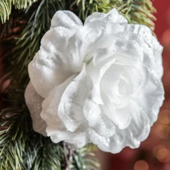 Décoration De Sapin|KAEMINGK Fleur décorative sur pince (D12 cm) Scintillant Blanc