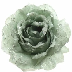 Décoration De Sapin|KAEMINGK Fleur décorative sur pince pailletée (D14 cm) Vert sauge