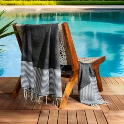 Linge De Bain|Fouta| Fouta coton recyclé (100 x 200 cm) Océane e Noir