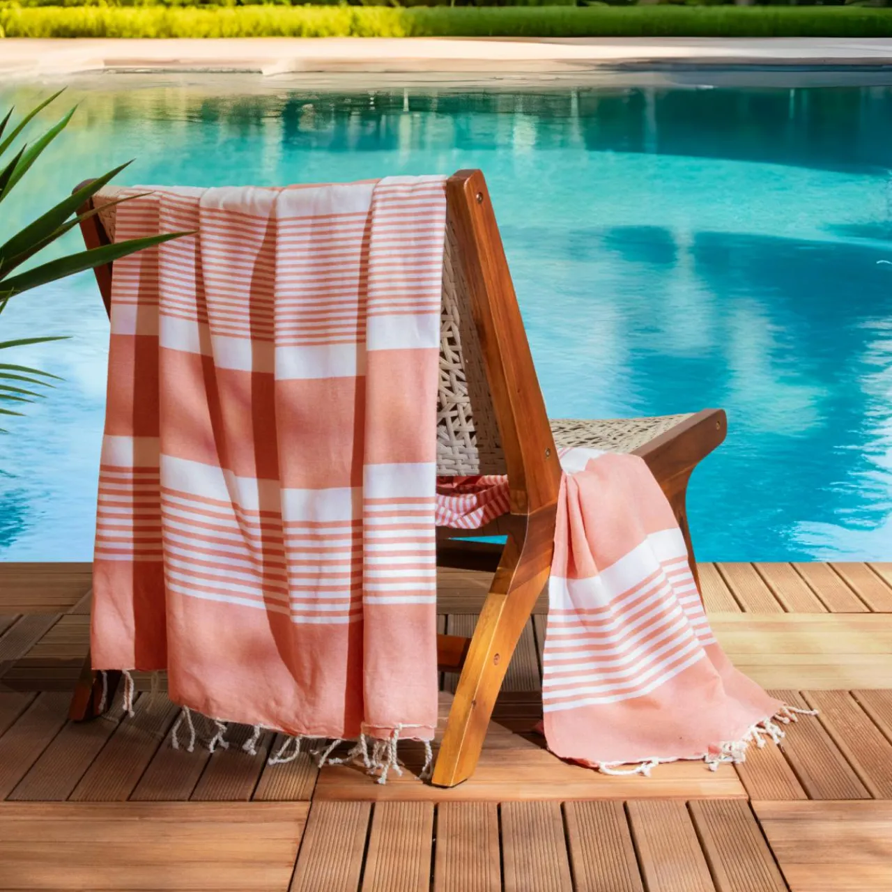 Linge De Bain|Fouta| Fouta coton recyclé (200 x 200 cm) Summer Corail Orange