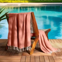 Linge De Bain|Fouta| Fouta coton recyclé (200 x 200 cm) Ecume Corail Orange