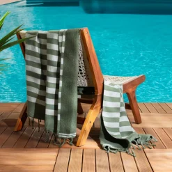 Linge De Bain|Fouta| Fouta coton recyclé doublé éponge (100 x 200 cm) Coralia Vert kaki