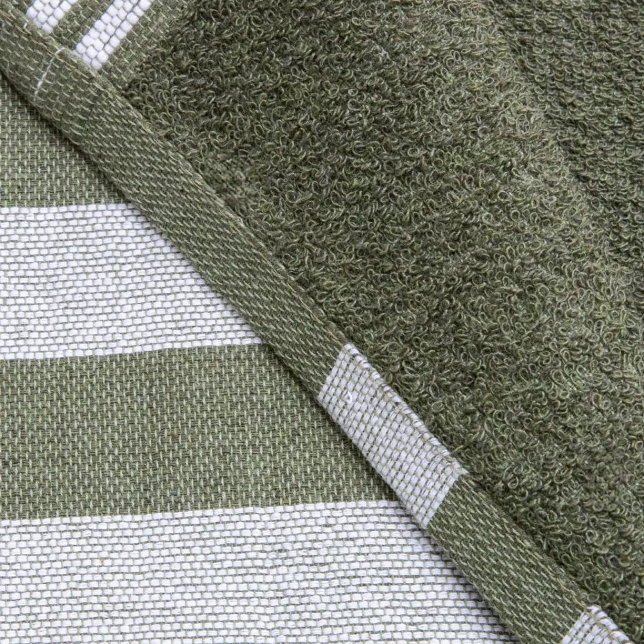 Linge De Bain|Fouta| Fouta coton recyclé doublé éponge (100 x 200 cm) Coralia Vert kaki