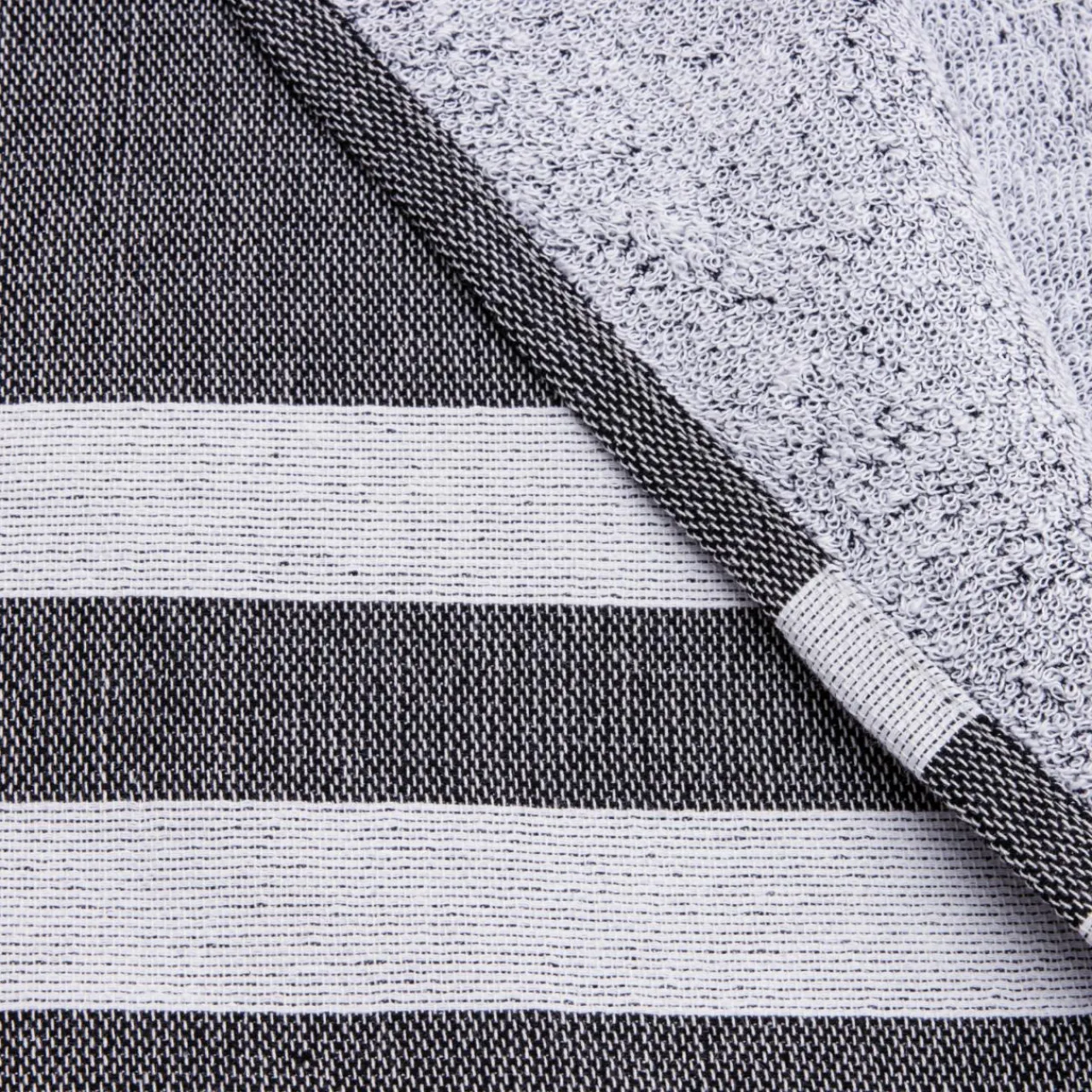 Linge De Bain|Fouta| Fouta coton recyclé doublé éponge (100 x 200 cm) Coralia e Noir