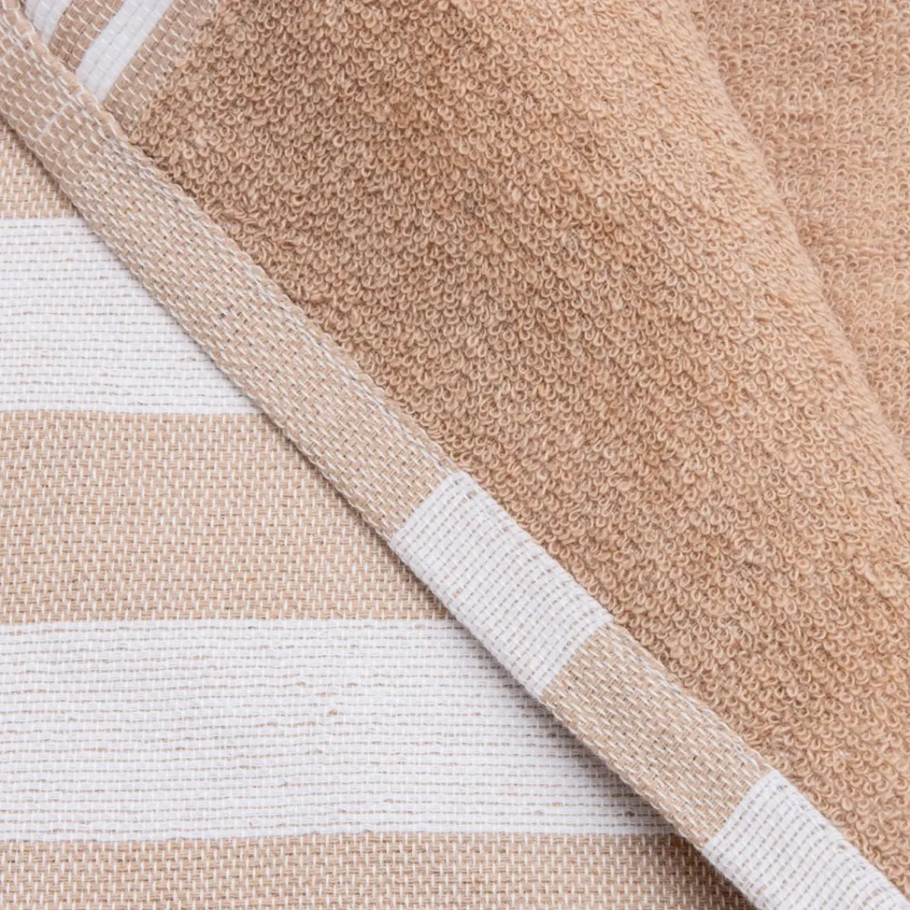 Linge De Bain|Fouta| Fouta coton recyclé doublé éponge (100 x 200 cm) Coralia Beige