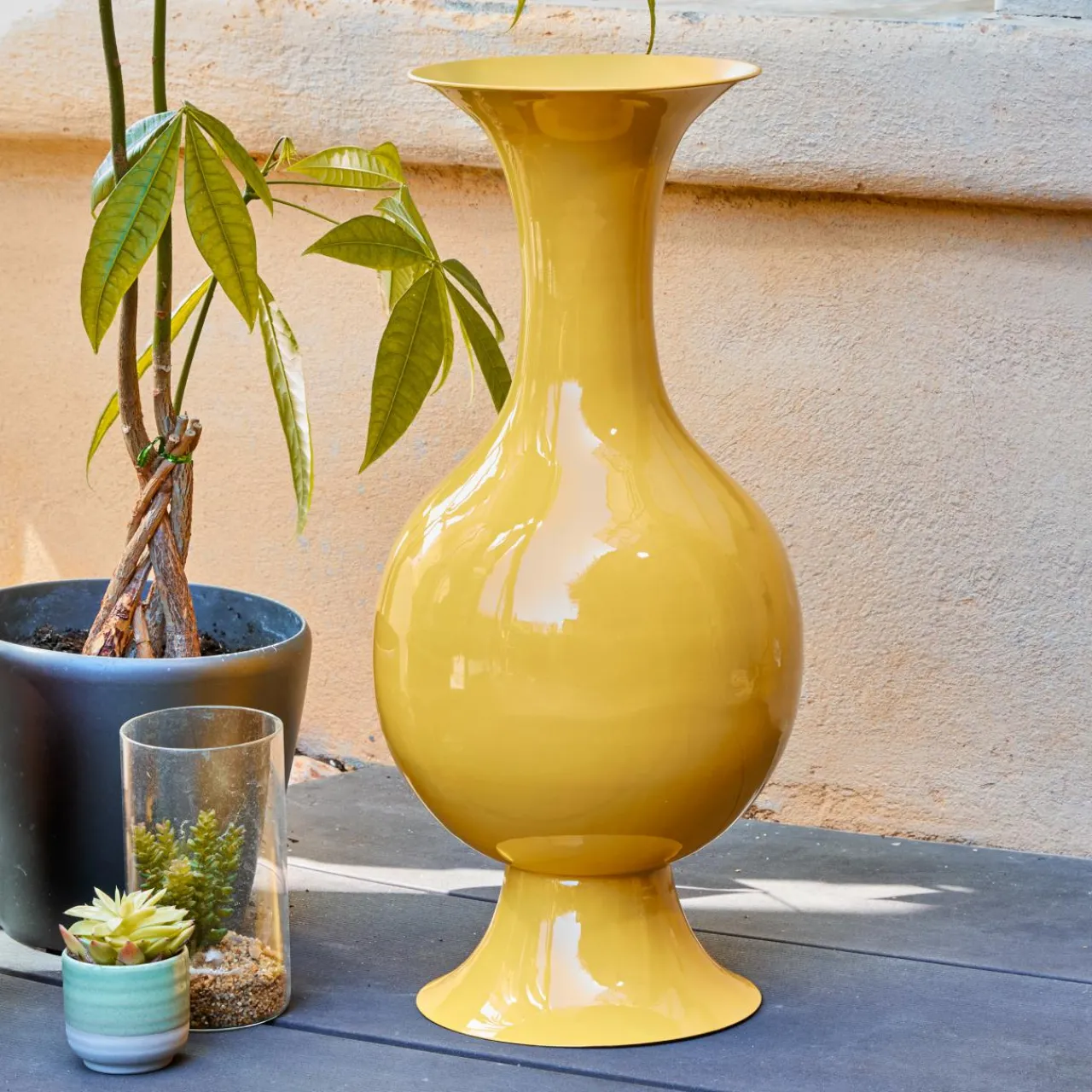 Vase|Vase|#N/A Grand Vase en métal émaillé fait main (H56 cm) Soléa brillant Jaune